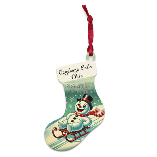 Snowman Stocking Christmas Ornament Ohio Cuyahoga Falls